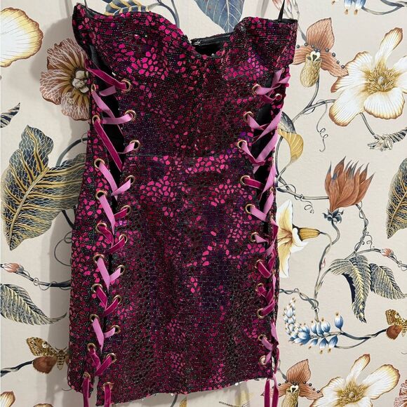 Bronx and Banco Purple Sequin Lace-Up Dress - Picture 5 of 13